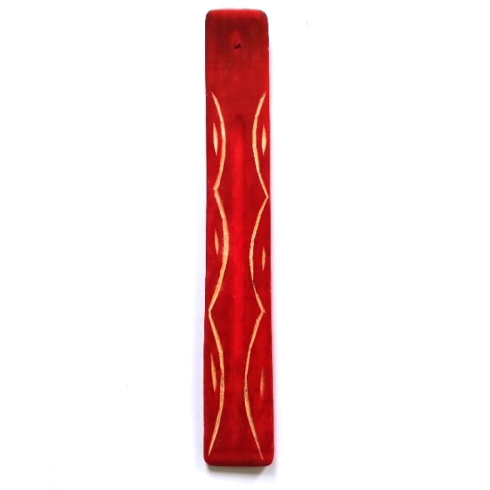 Red Wooden Incense Holder with Etched Design